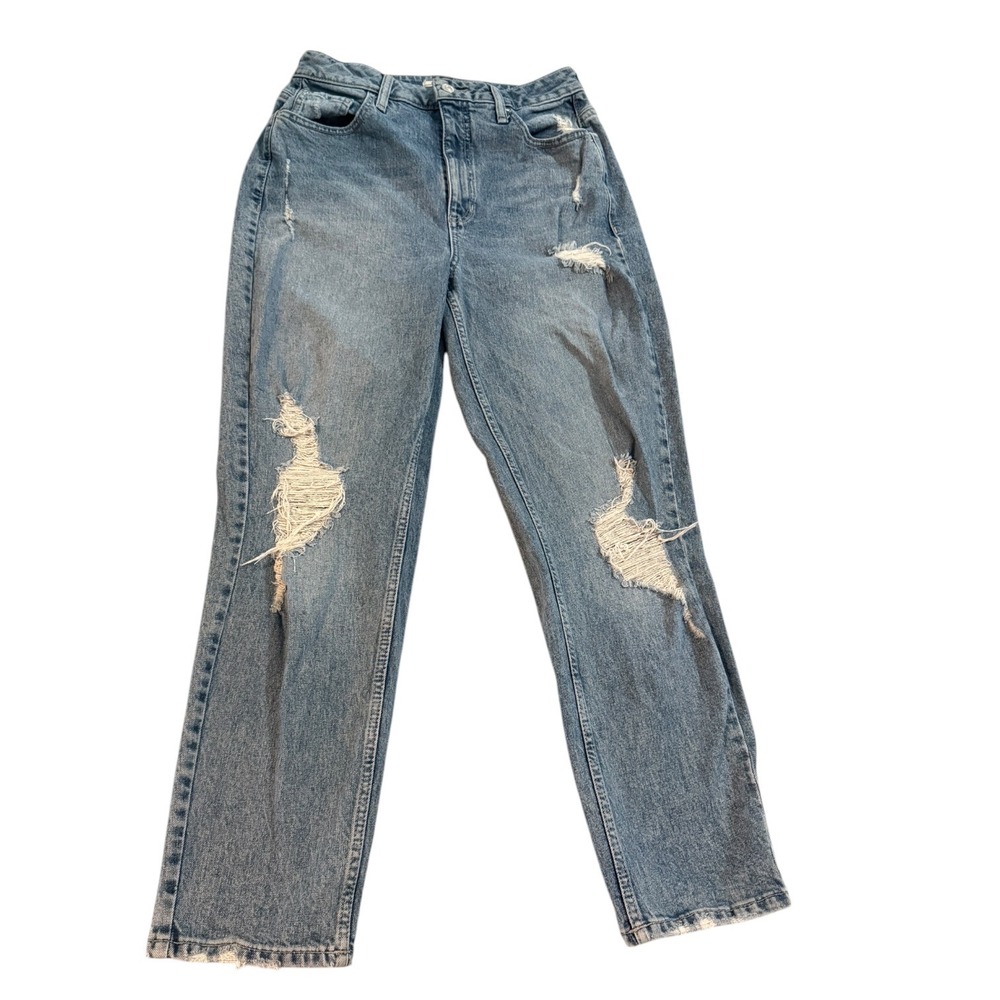 GUESS Eco Distressed Mom Jeans Light Wash High Waisted Size‎ 29 Tapered Ankle